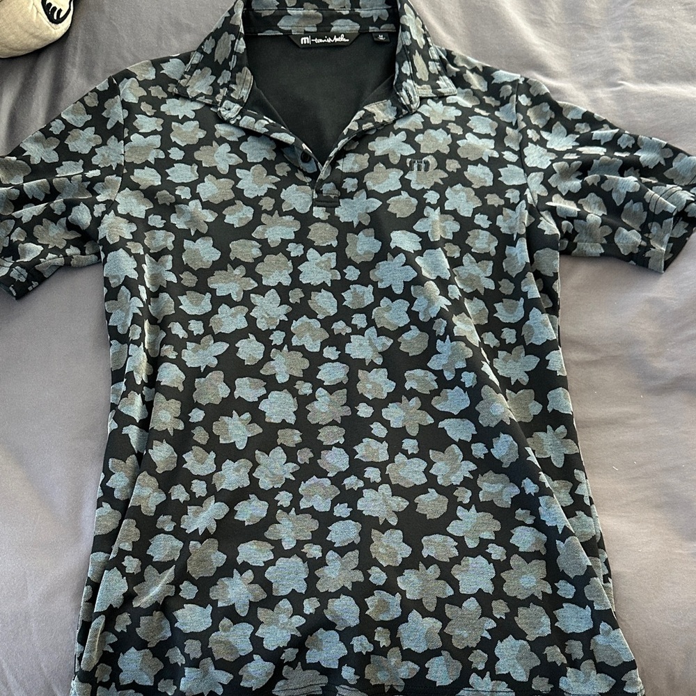 Travis Mathew Black and Gray Floral Polo Shirt